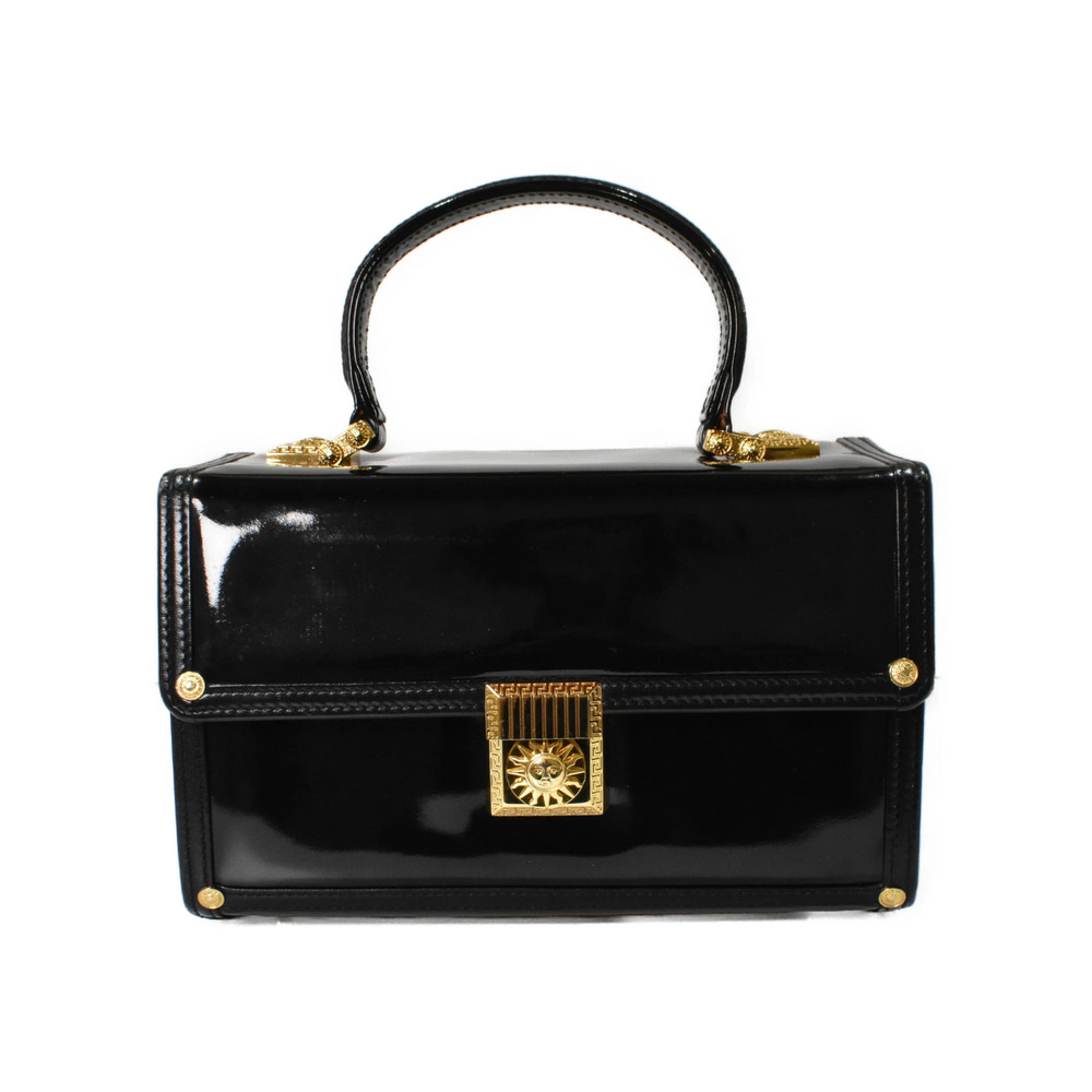 VERSACE Vanity Bag Black Patent Vernis Leather Handbag Occasions